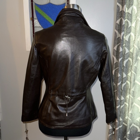 Bod & Christensen Dark Brown Leather Jacket with drawstring gather sleeves - Picture 4 of 10